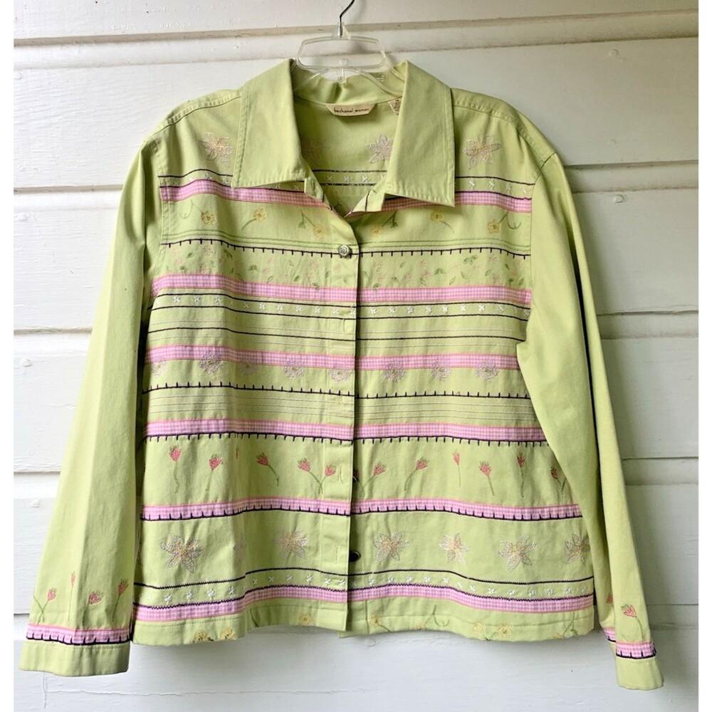 VTG Bechamel Button-Up Easter Shirt – Women’s XL – Embroidered Cotton Cottagecor